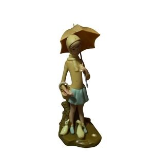 Vintage 1973 Wilton Girl with Umbrella and Ducks Figurine Cake Topper